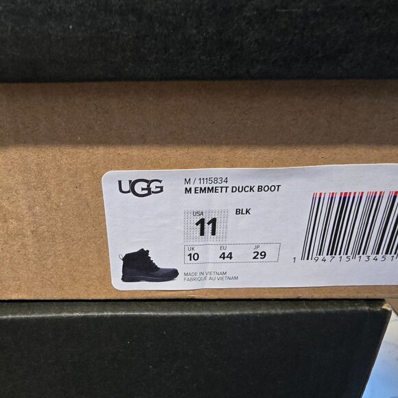 NEW MENS SIZE 11 BLACK UGG EMMETT 1115834 LEATHER WATERPROOF WINTER DUCK BOOTS - Picture 11 of 15